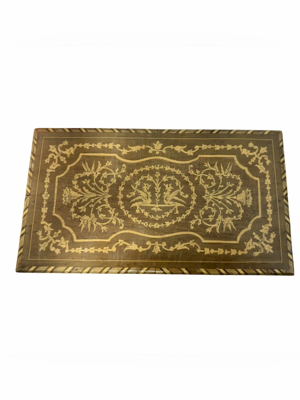 Vintage Handcrafted Brown Inlaid Wooden Musical Jewelry Box